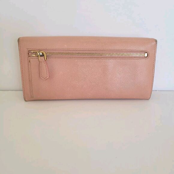 PRADA Saffiano Wallet Clutch Large Light Pink Bow Envelope Large Logo Fair Box - Picture 3 of 12